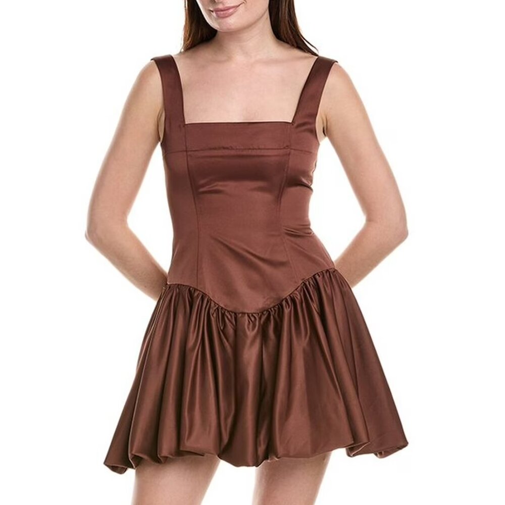 WeWoreWhat Bubble Skirt Corset Mini Dress Brown Satin Party Dress Size 12